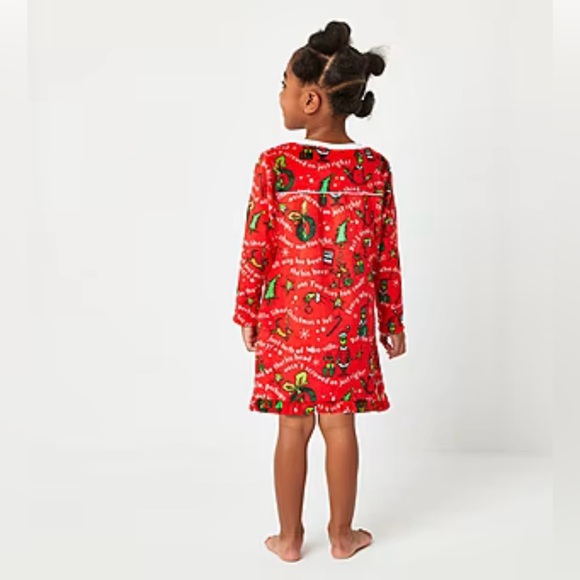 NWT Toddler Girls Grinch Long Sleeve Round Neck Nightgown  red 4T Christmas - Picture 2 of 5